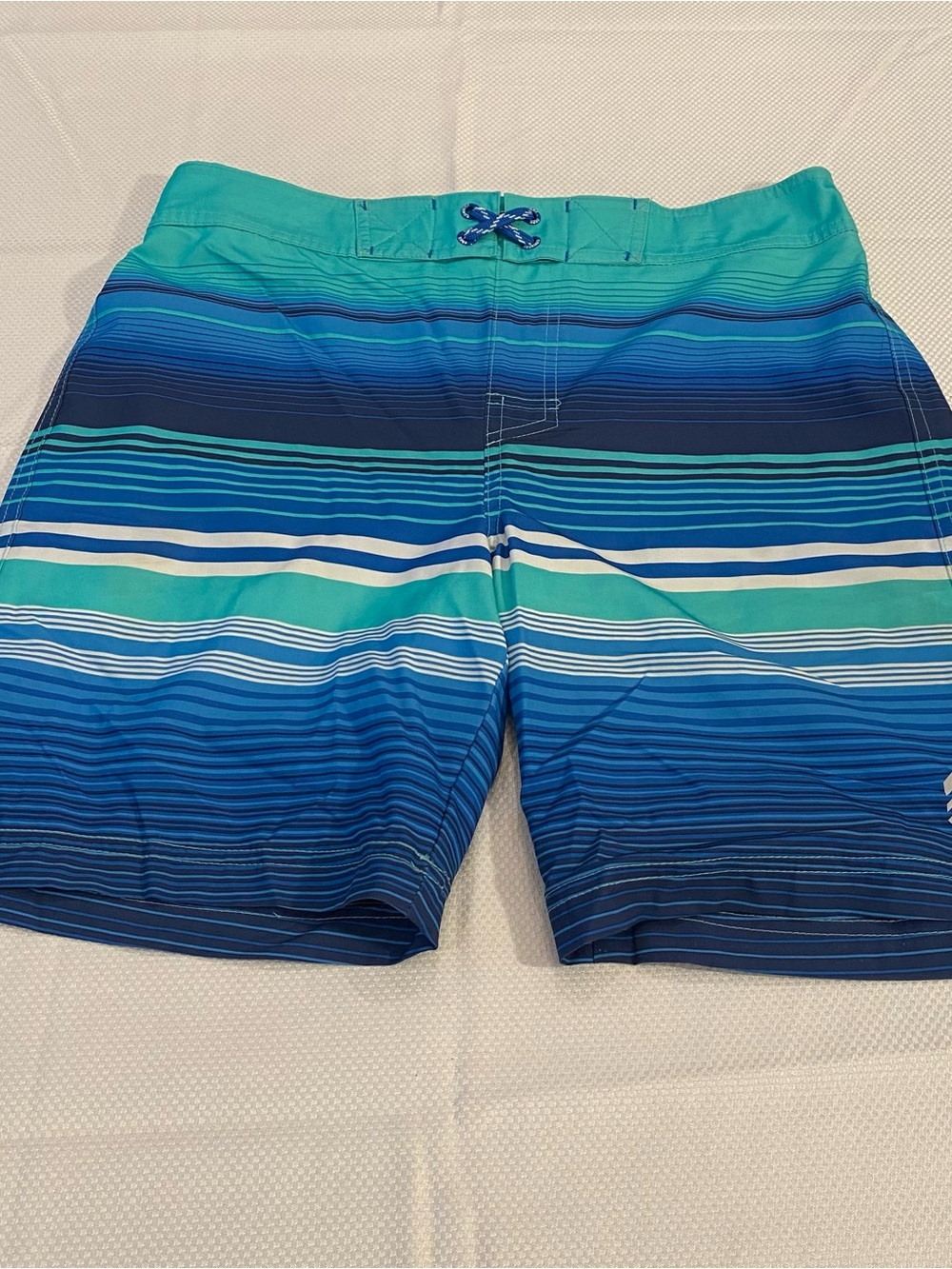 Free Country Teal and Blue Striped Men's Swim Trunks